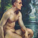 ART “Naked seated man”, by Bruce Ellis Ranken (1881-1941). British artist. oil on canvas