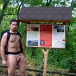 Peter in Slovakia naked art Hiker-Sasovsky Hrad Castle Sign-Slovakia