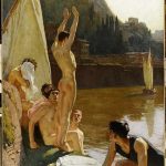 art Bathing in the Tiber in Rome.  Georges Paul Le Roux. French. 1877