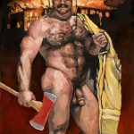 chris mann art  Fireman nude oil painting uniform