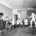 vintage male model Artistic-Anatomy-Class-California-ca.1900