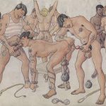 Homoerotic German postcard fucking spit roasted